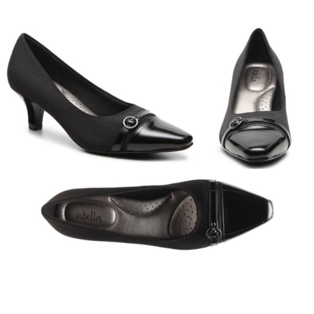 Abella Jalyn Black Neoprene Kitten Heel Pump